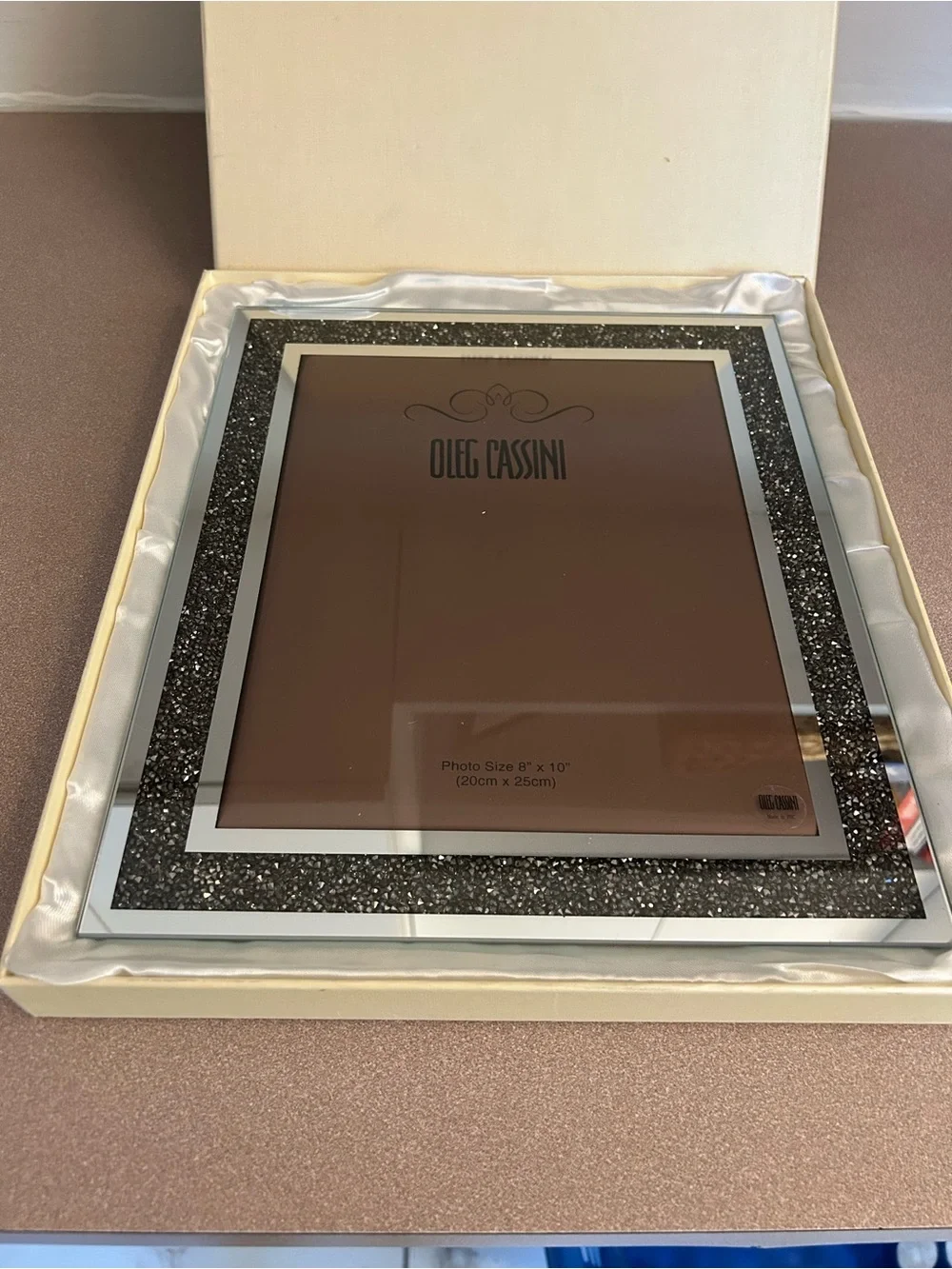 Oleg Cassini Crystal Hematite Picture Frame in Hematite Finish